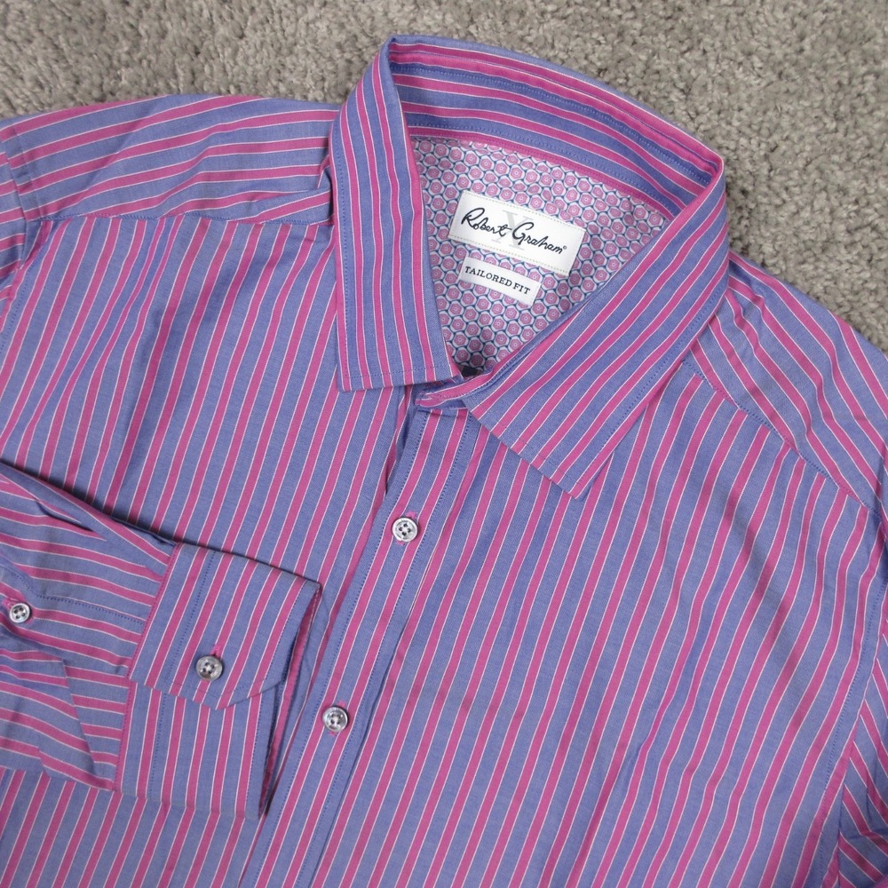 Robert Graham Shirt Mens‎ M 15 41 Purple Striped Tailored Fit X Dress Button Up